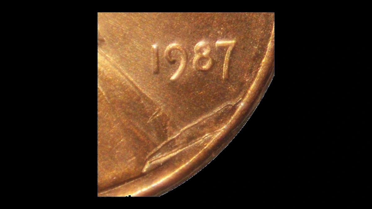1987 Lincoln Cent: struck-in rim burr