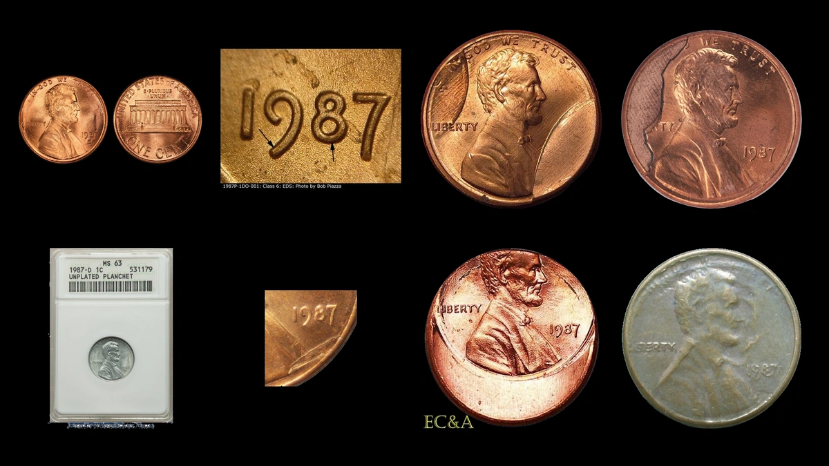 1987 Penny Errors — error coin photographs