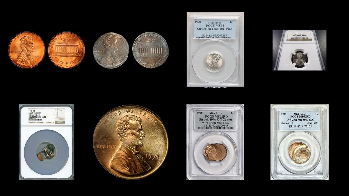 1998 Penny Errors — error coin photographs
