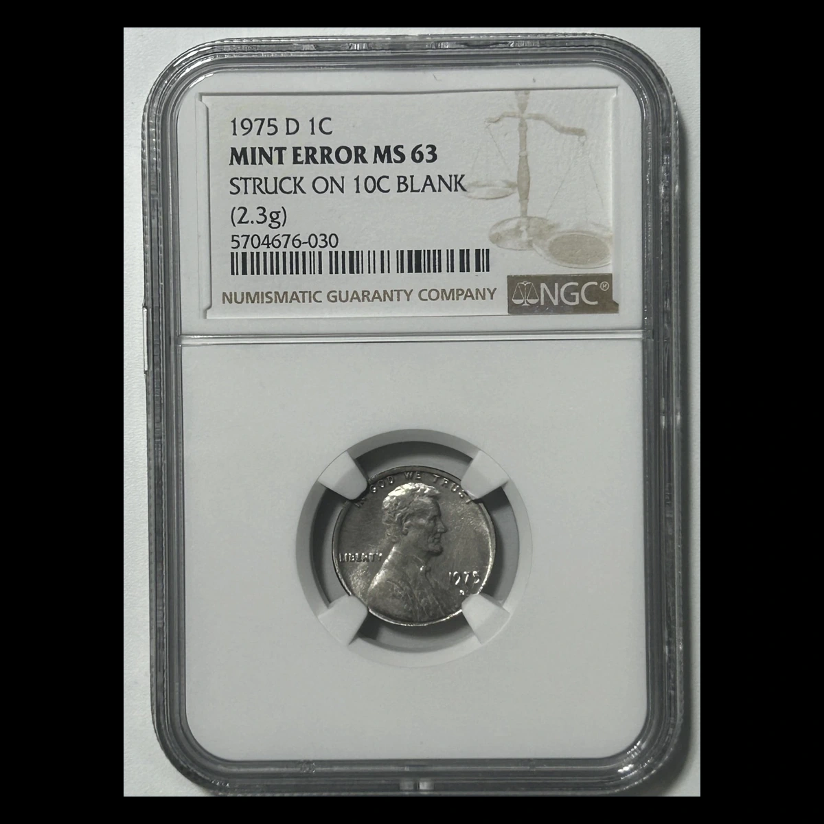 1975 Lincoln Penny: Struck on a Dime Blank