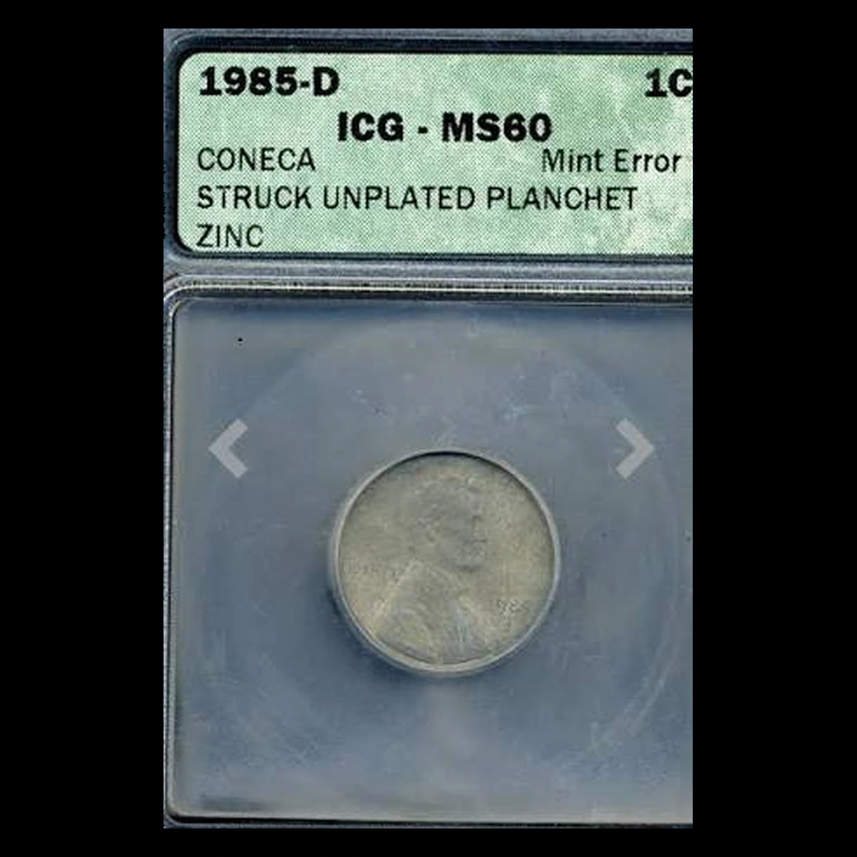 1985 Lincoln Penny: Unplated Zinc Blank