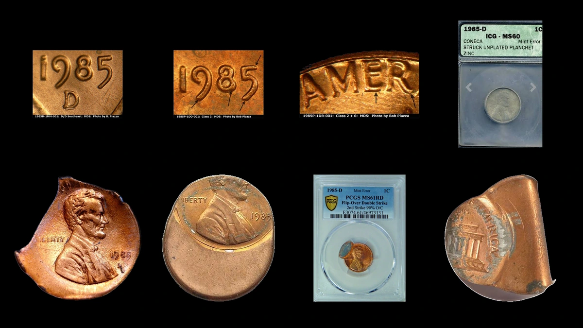 1985 Penny Errors — error coin photographs