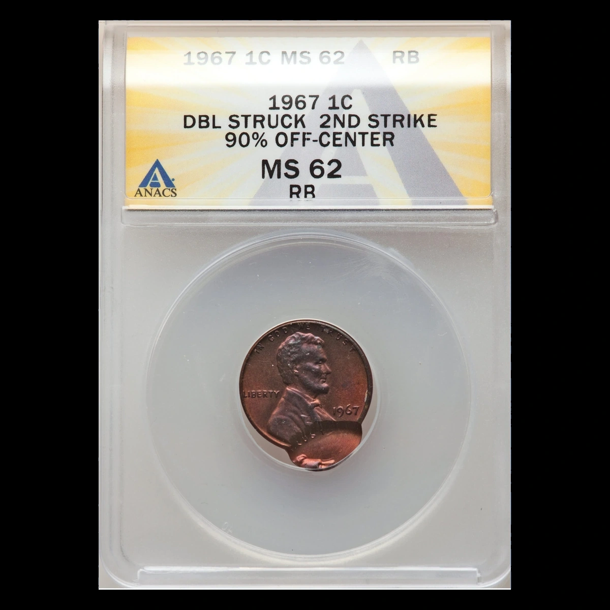1967 Lincoln Penny: Double Strike, Second Off Center