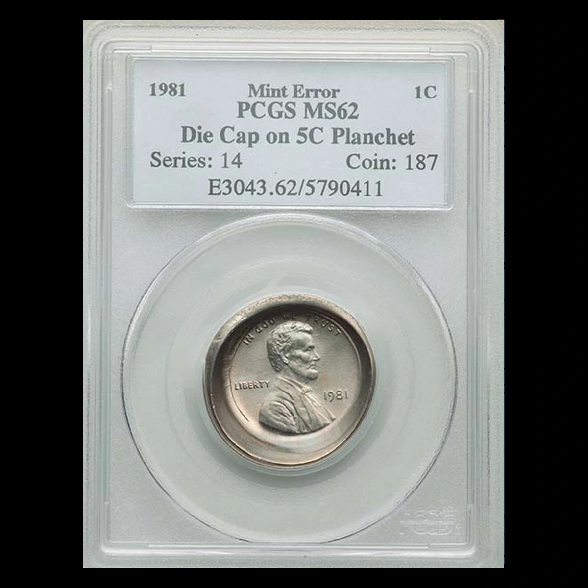1981 Lincoln Cent (Modern): die cap on a nickel blank