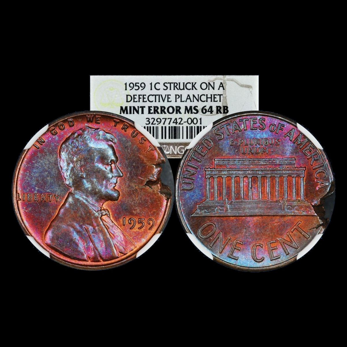 1959 Lincoln Penny: Ragged Clipped Planchet