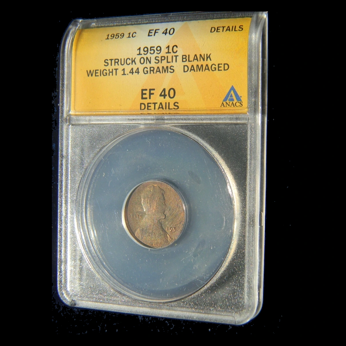 1959 Lincoln Cent (Modern): Split Planchet Before Strike