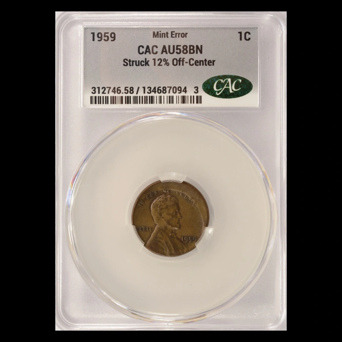 1959 Lincoln Penny: Off-Center Strike