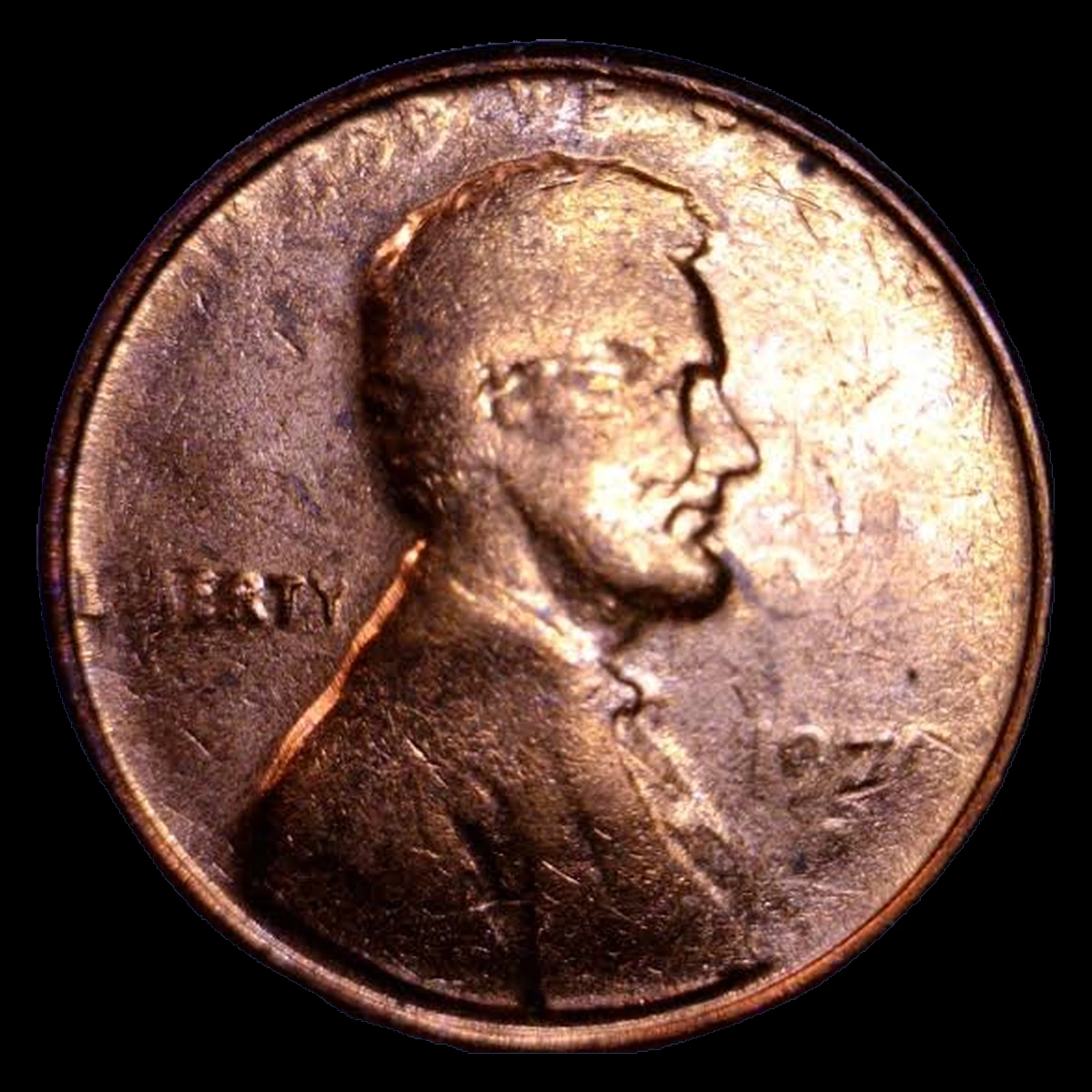 1970 Lincoln Cent (Modern): strike through a coin cap