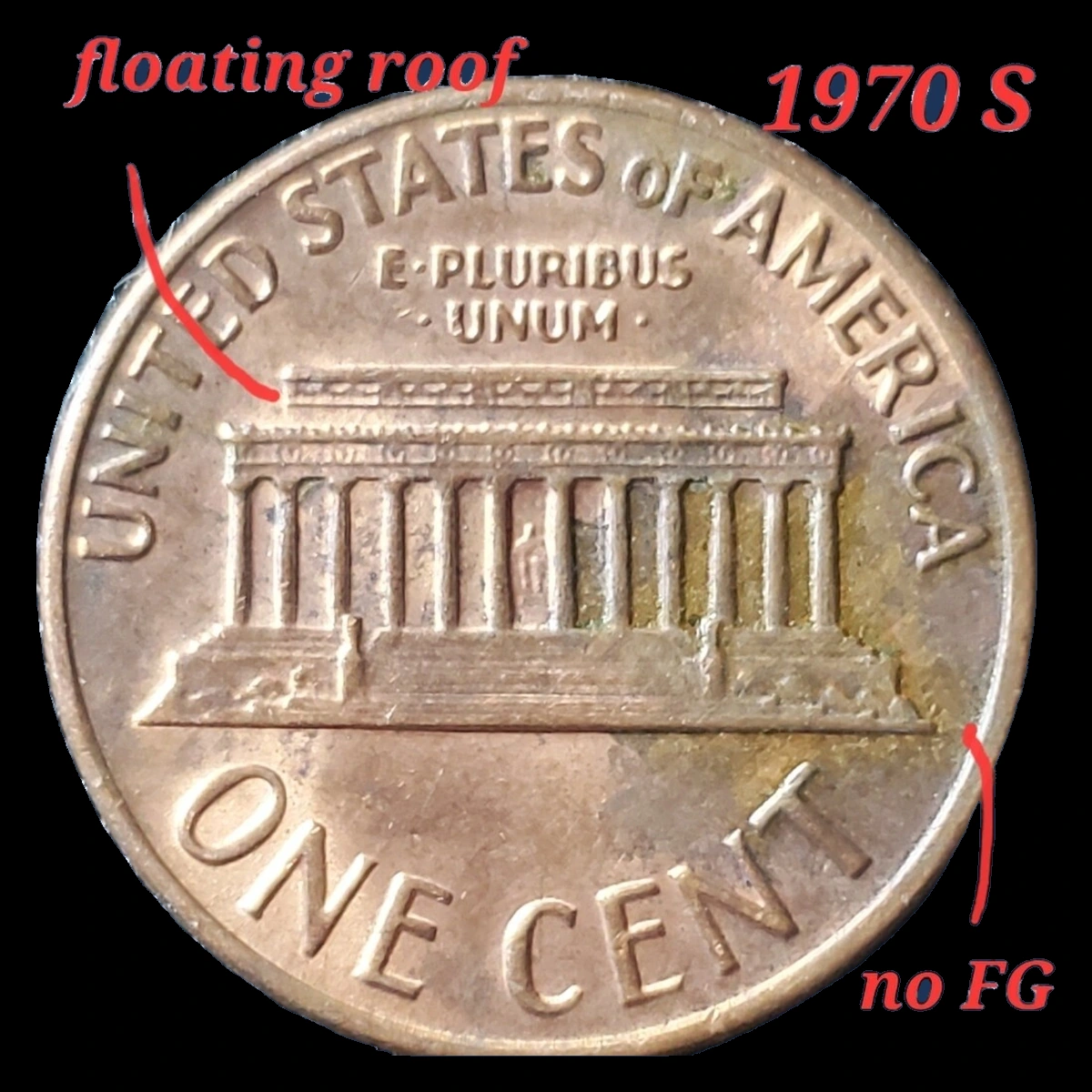 1970 Lincoln Penny: Floating Roof / Overpolished Reverse