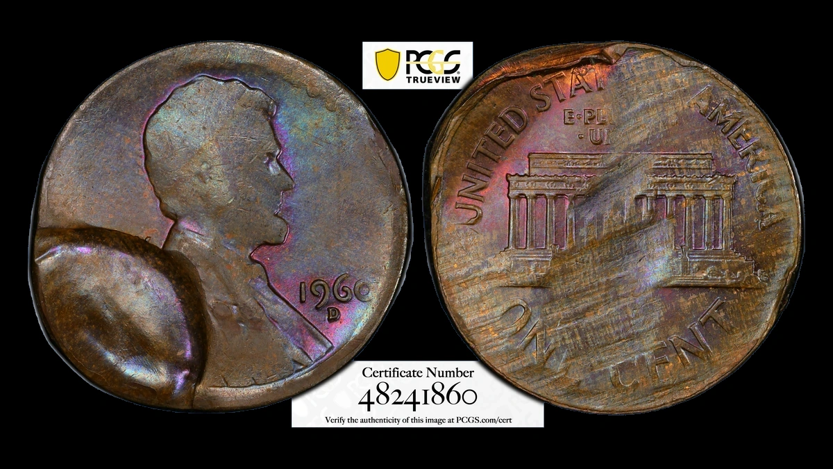 1960 Lincoln Penny: Split Planchet Before Striking