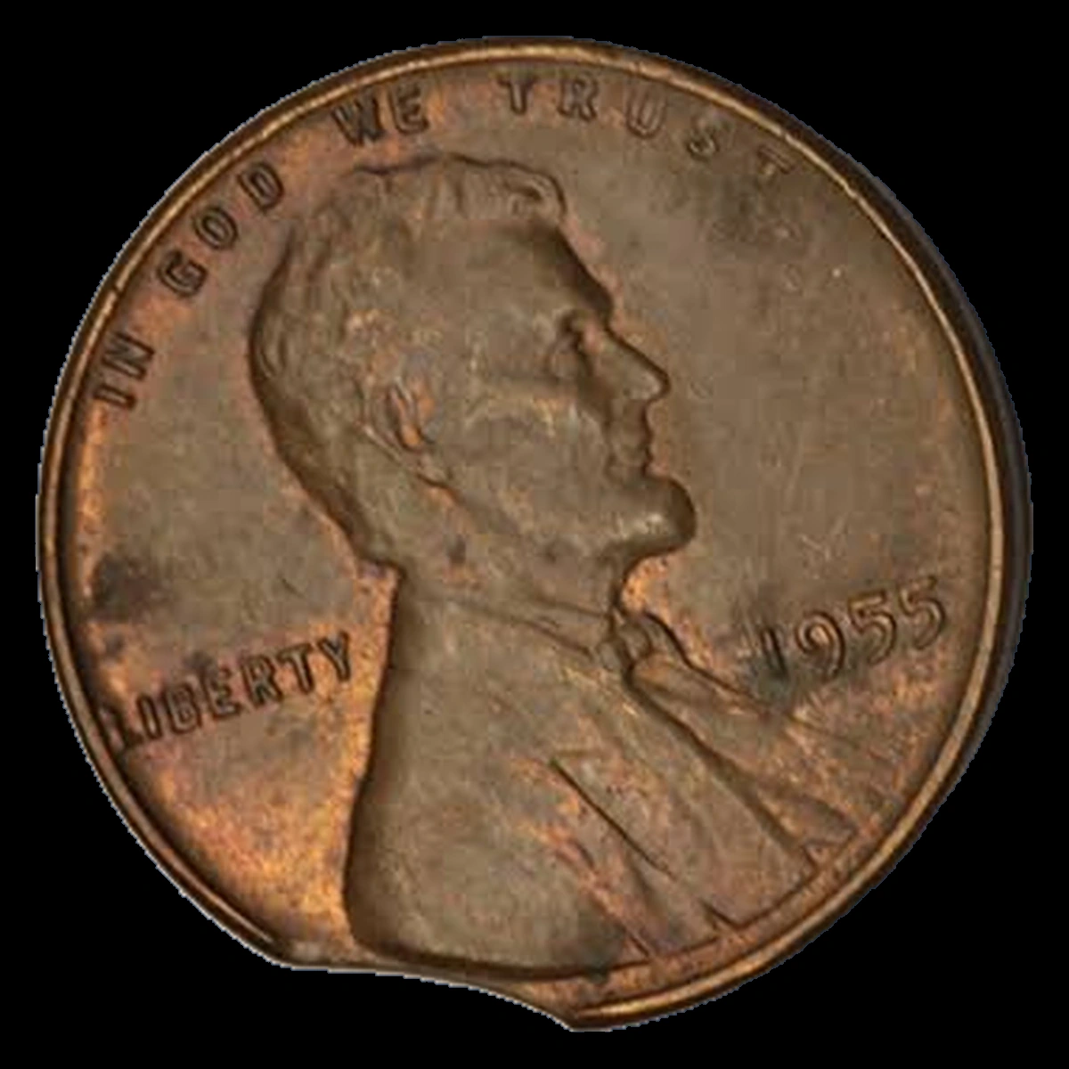 1955 Lincoln Cent (Wheat Reverse): curved clip