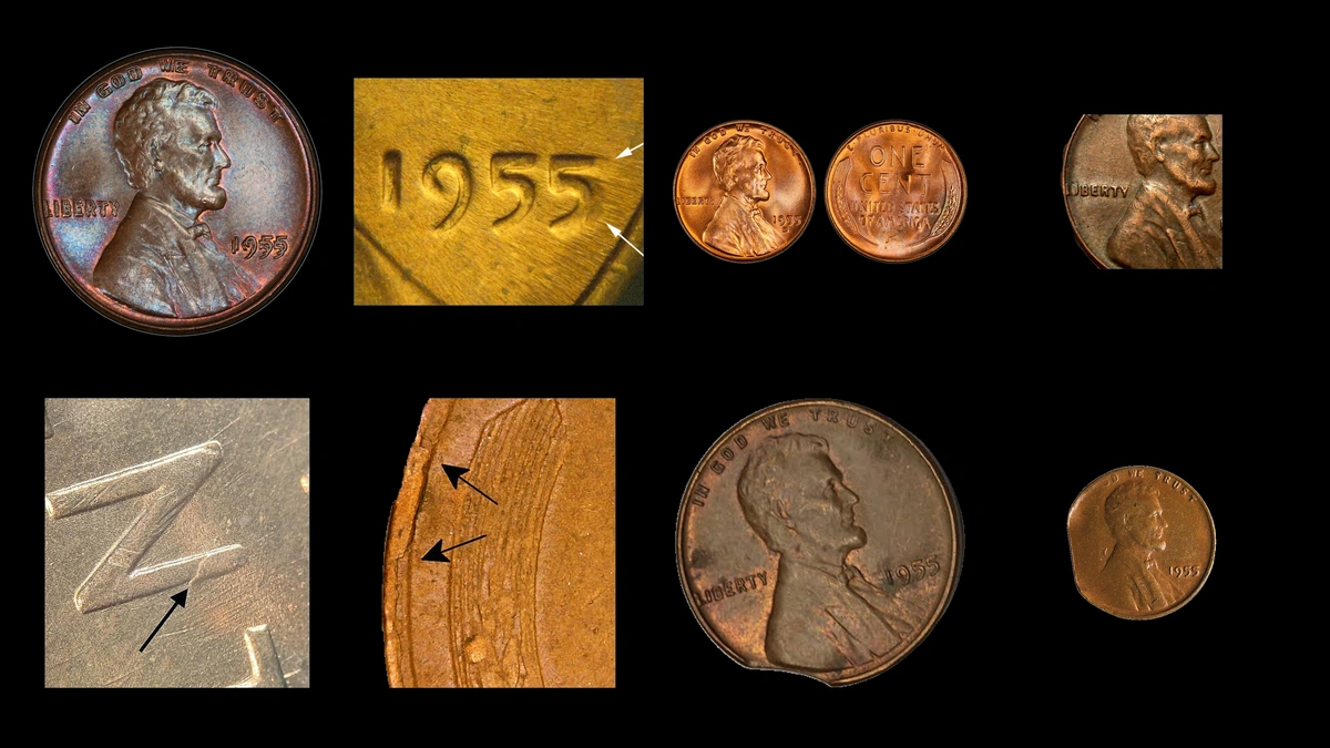 1955 Penny Errors — error coin photographs