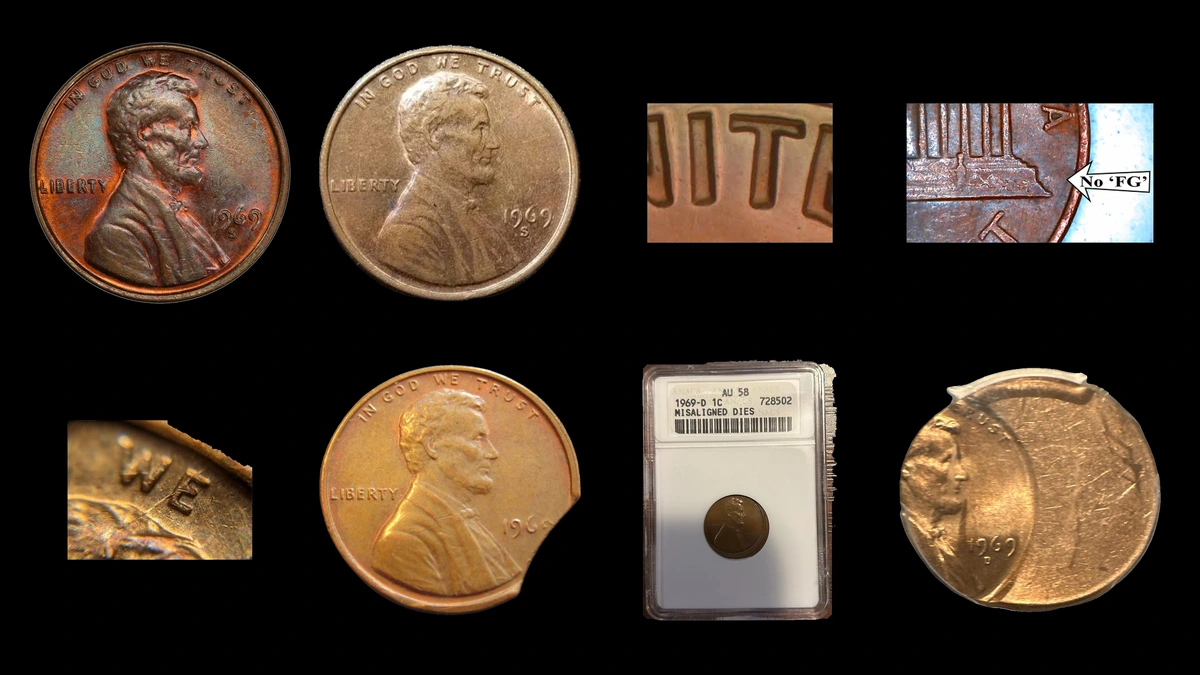 1969 Penny Errors — error coin photographs