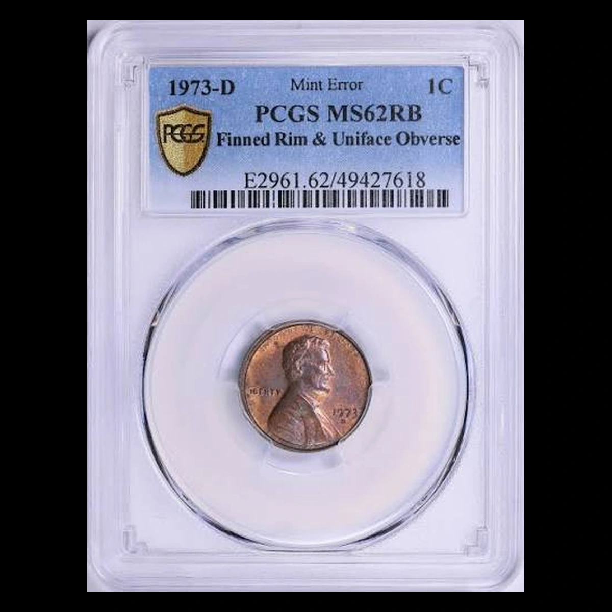 1973 Lincoln Cent (Modern): one-sided strike with a finned rim
