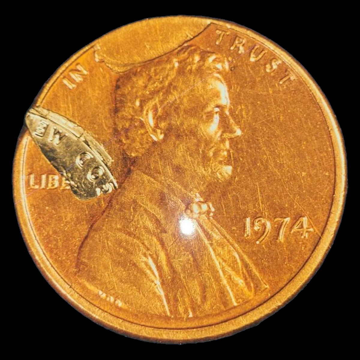 1974 Lincoln Penny: Cud with Retained Die Fragment