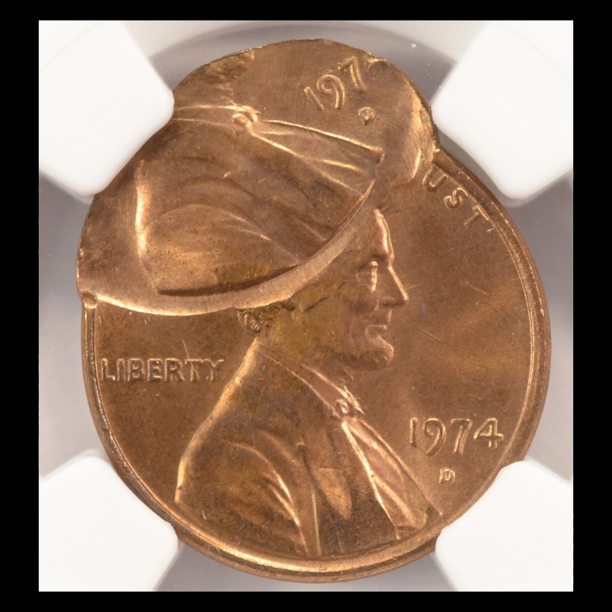 1974 Lincoln Cent (Modern): double strike with an off-center second impression