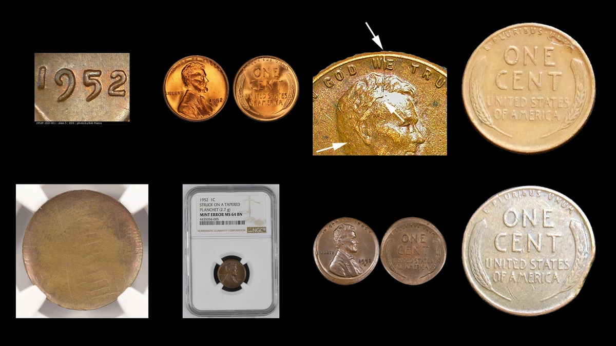 1952 Penny Errors — error coin photographs