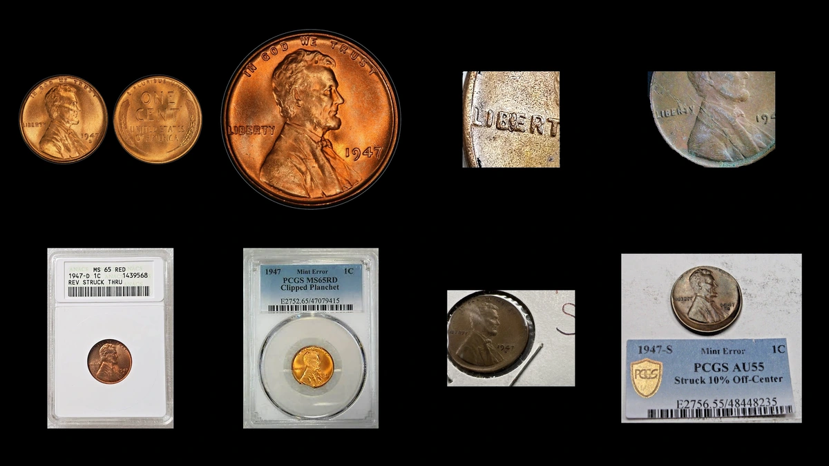 1947 Penny Errors — error coin photographs