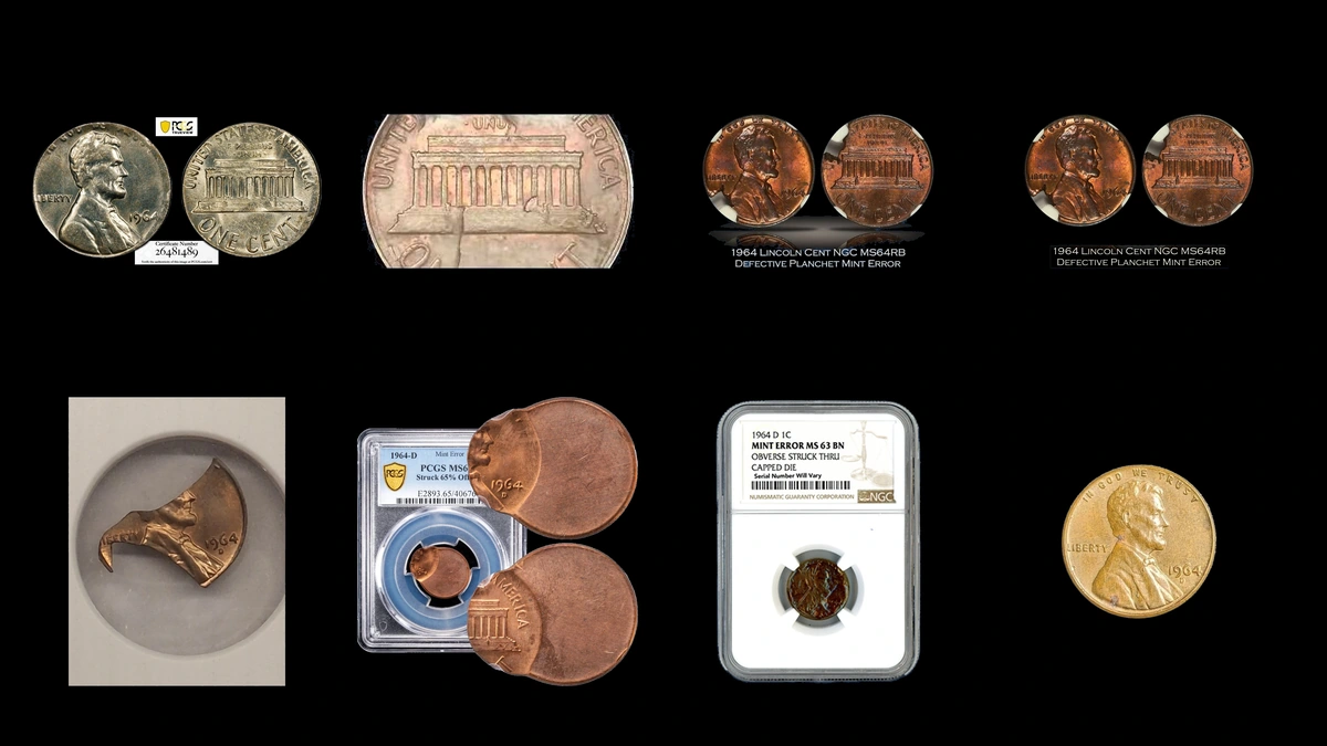 1964 Penny Errors — error coin photographs