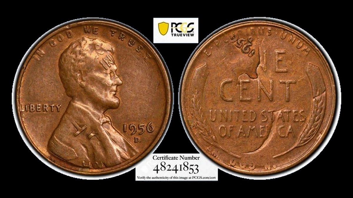 1956 Lincoln Cent (Wheat Reverse): flipover double strike