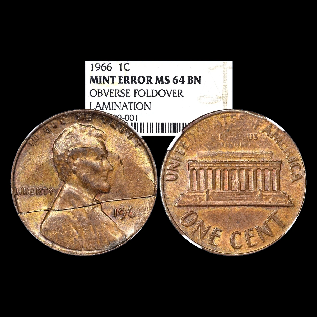 1966 Lincoln Penny: Obverse Lamination