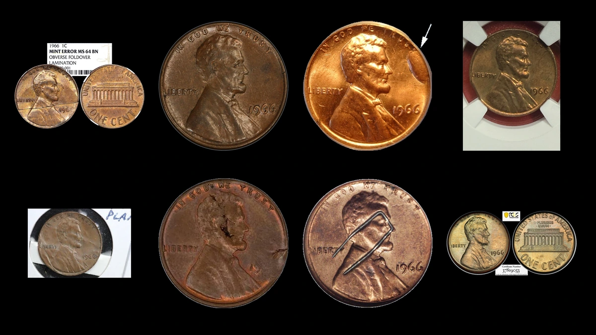 1966 Penny Errors — error coin photographs