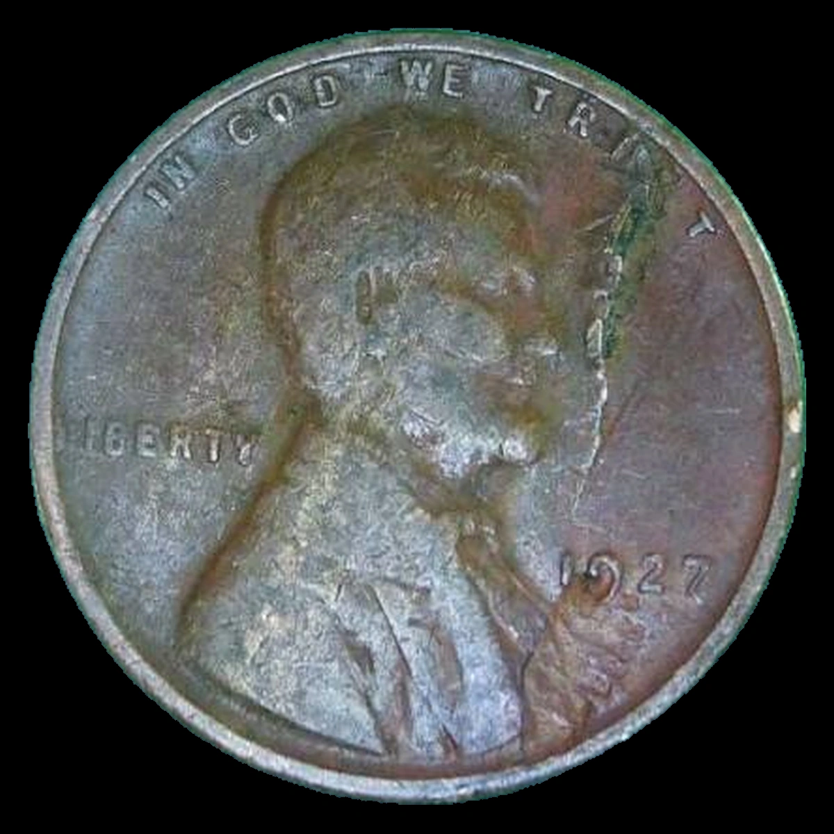 1927 Lincoln Cent (Wheat Reverse): Die Crack