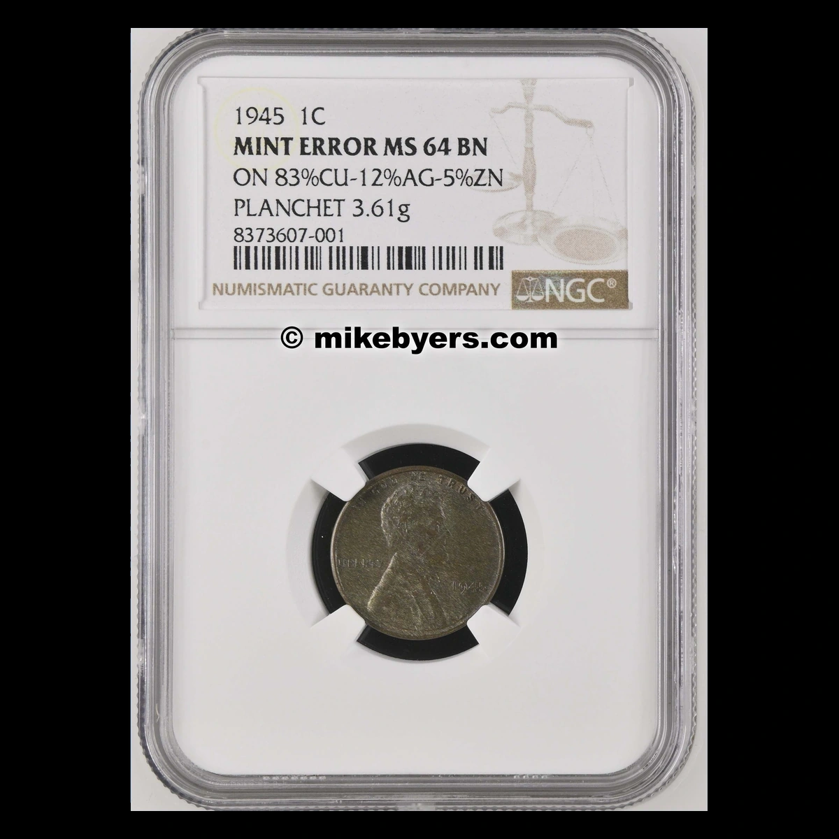 1945 Lincoln Cent (Wheat Reverse): Alloy Error