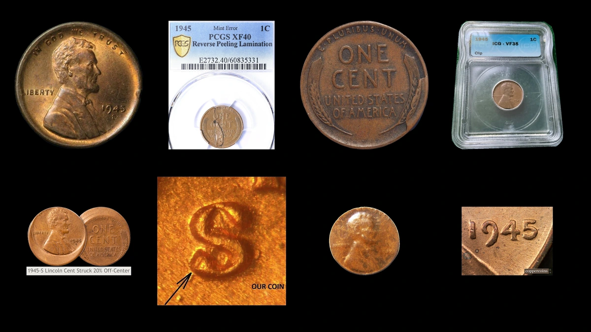 1945 Penny Errors — error coin photographs