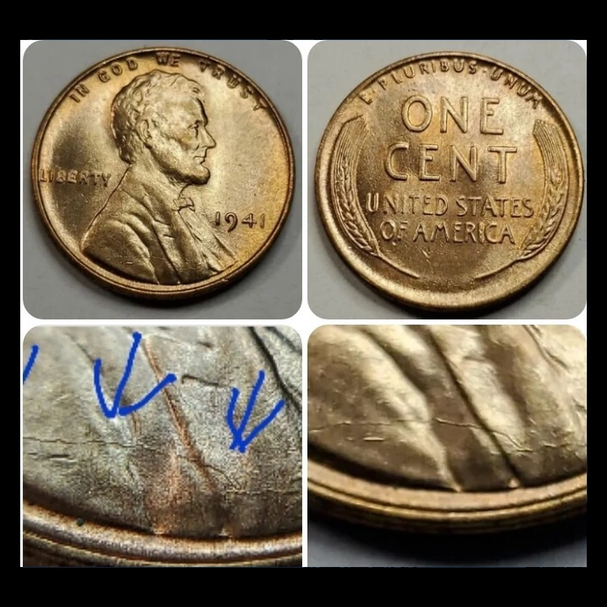 1941 Wheat Penny: Die Crack / Die Chip