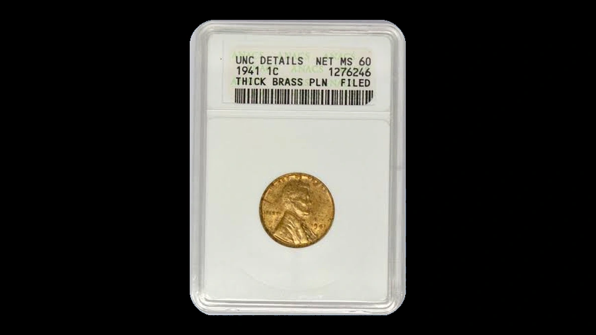 1941 Lincoln Cent (Wheat Reverse): thick brass blank