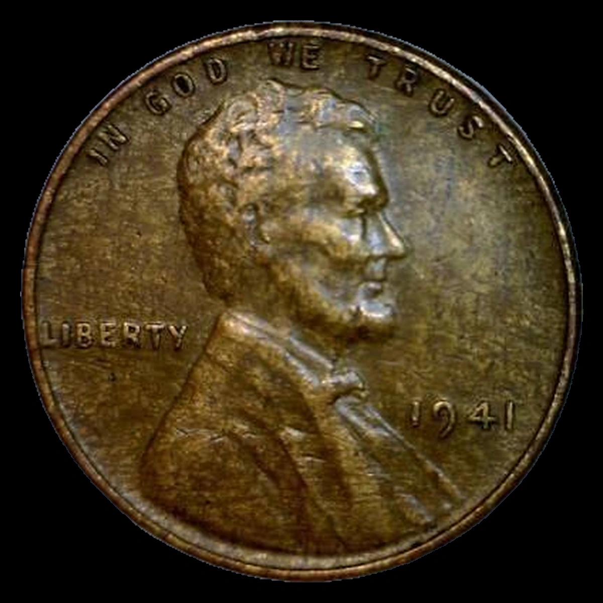 1941 Lincoln Cent (Wheat Reverse): woodgrain color bands