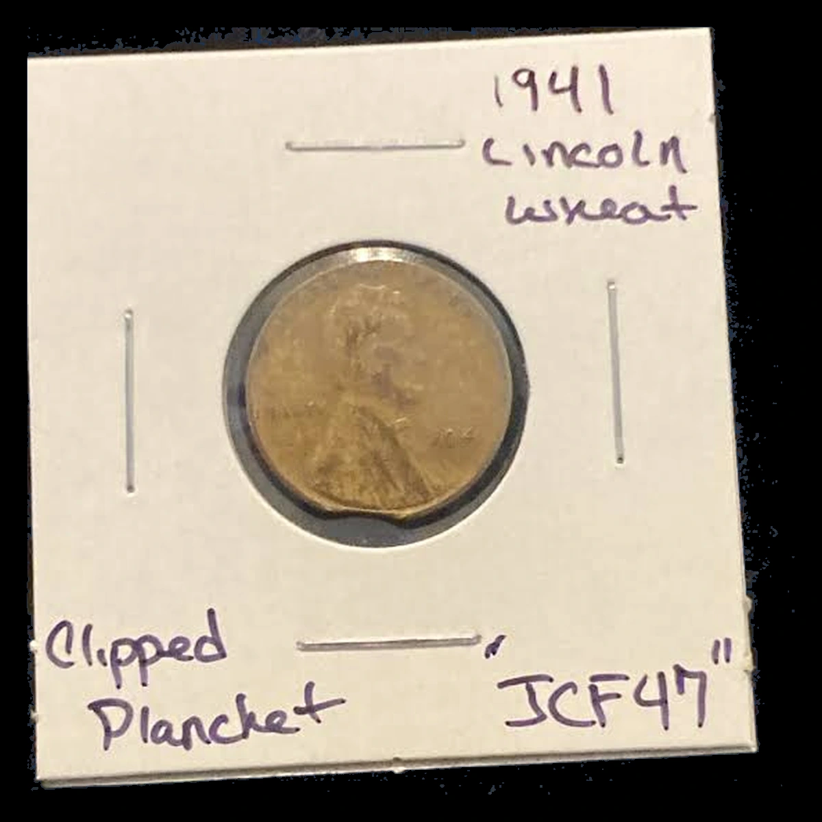 1941 Lincoln Cent (Wheat Reverse): Clipped Planchet