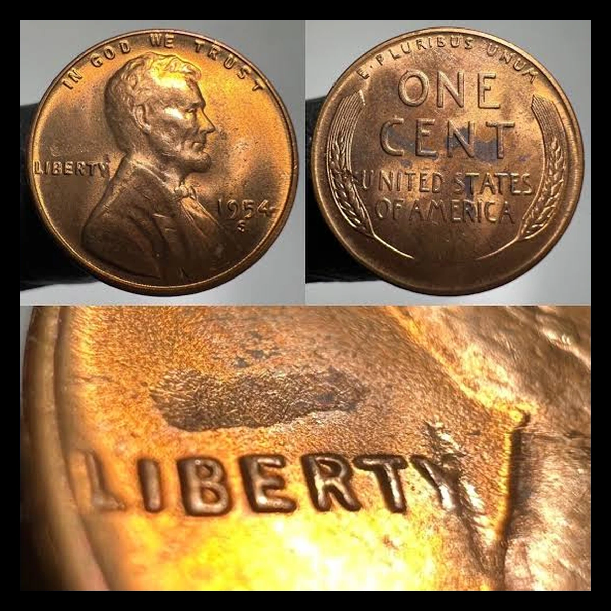 1954 Lincoln Cent (Wheat Reverse): Struck Through