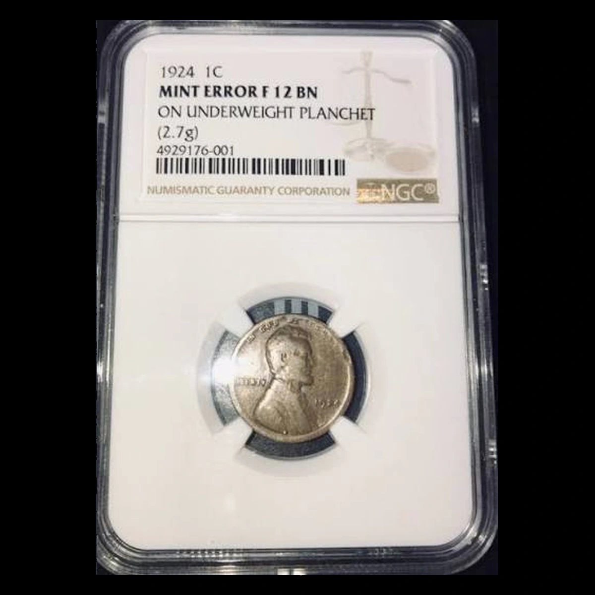 1924 Wheat Penny: Defective Planchet