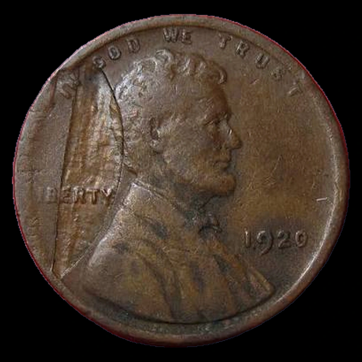 1920 Lincoln Cent (Wheat Reverse): Struck Through