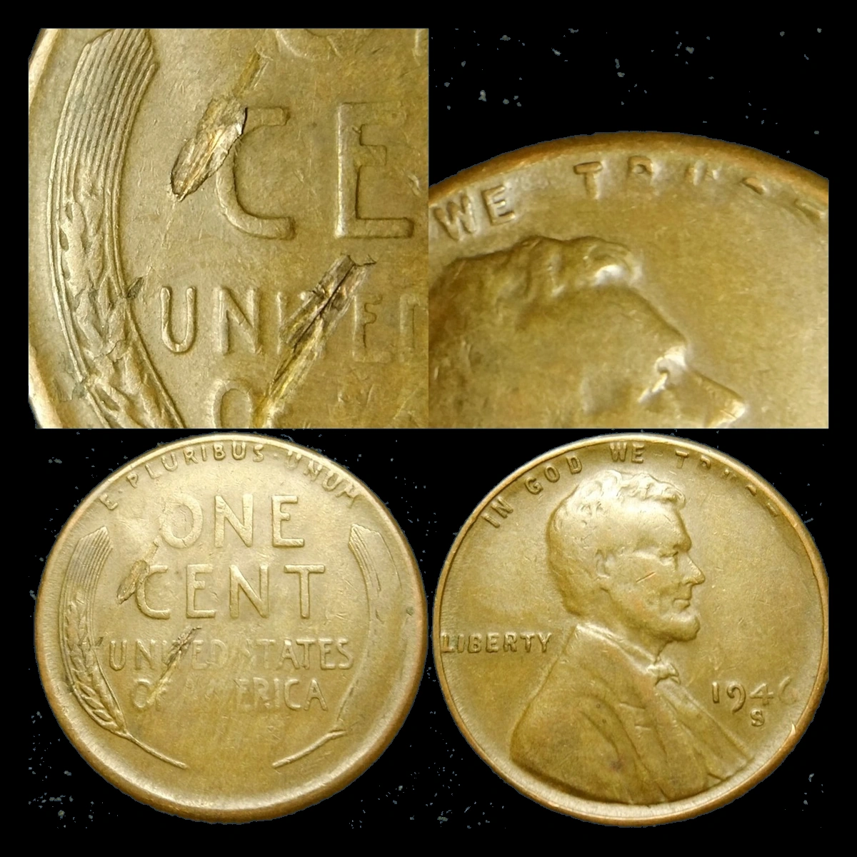 1946 Wheat Penny: Struck-Through Error