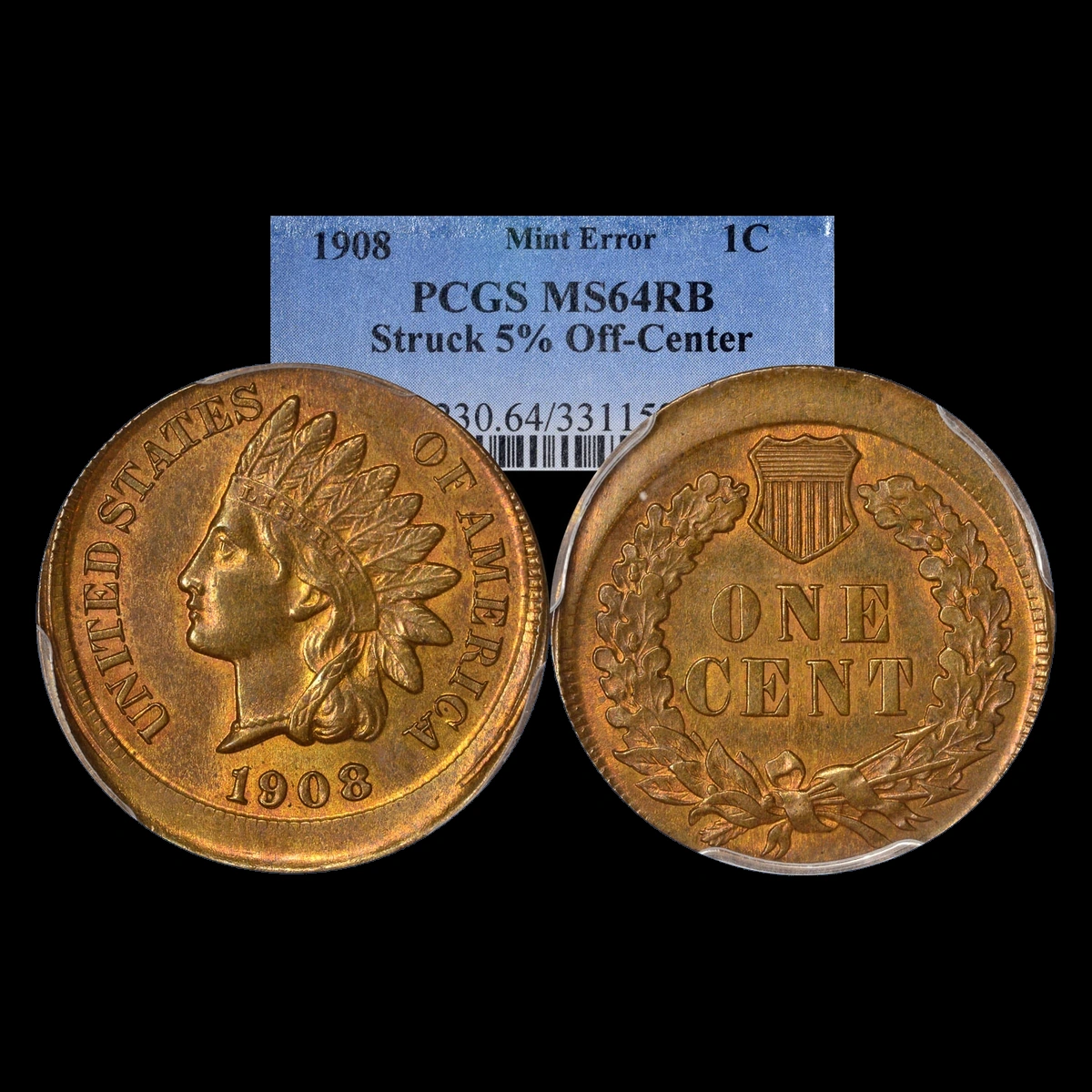 1908 Indian Head Penny: Off-Center Strike