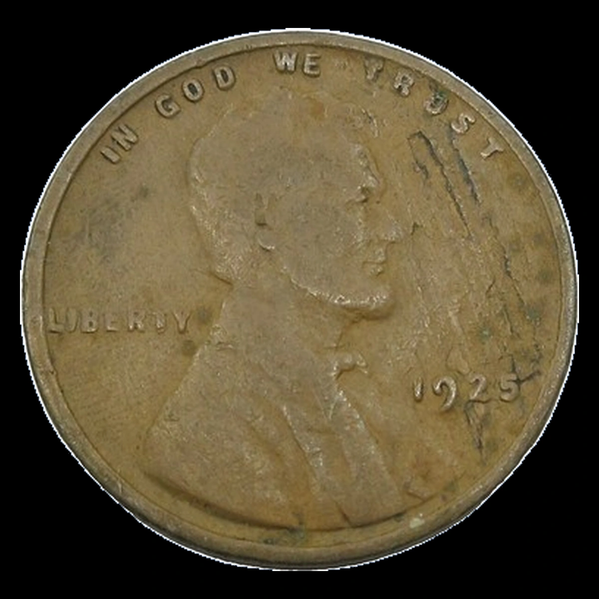 1925 Wheat Penny: Struck-Through Error