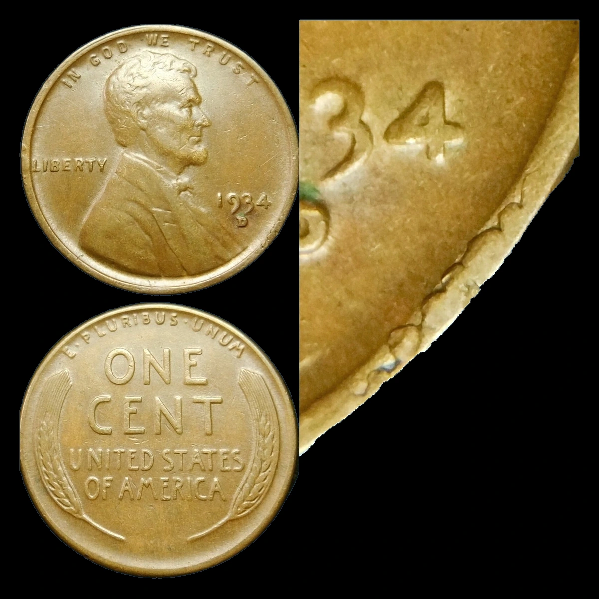 1934 Wheat Penny: Die Break / Cud