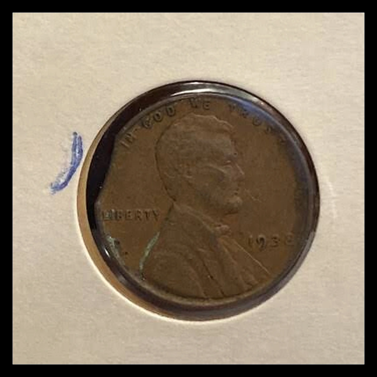 1938 Lincoln Cent (Wheat Reverse): Clipped Planchet