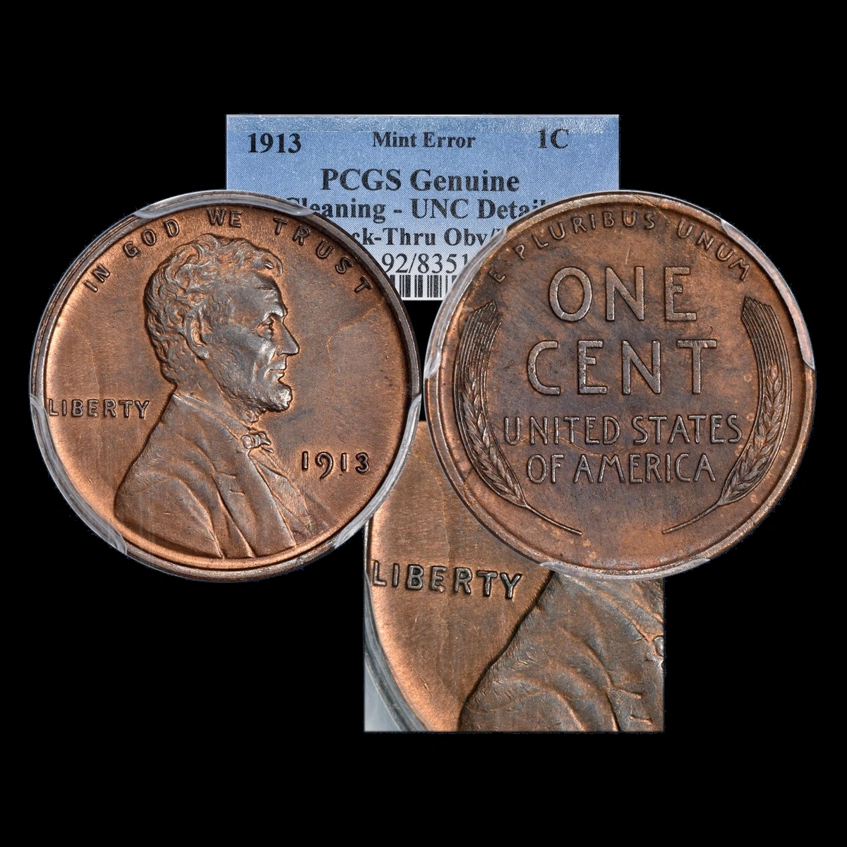 1913 Wheat Penny: Struck-Through Error