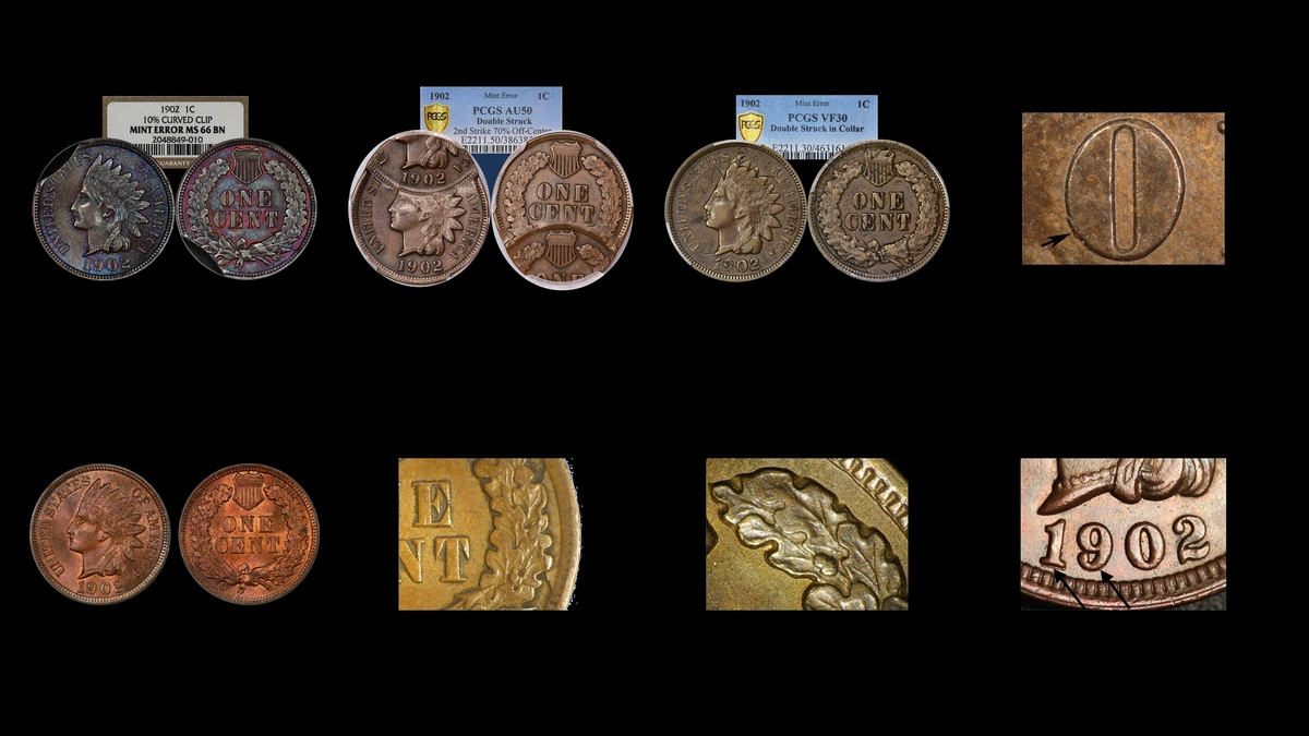 1902 Penny Errors — error coin photographs