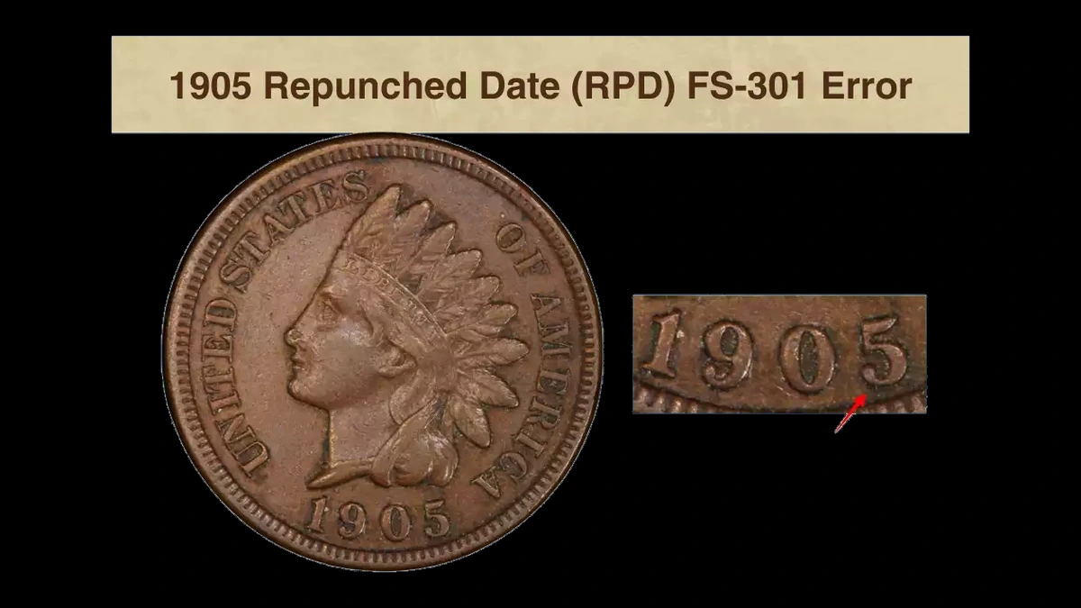 1905 Indian Head Penny: Repunched Date