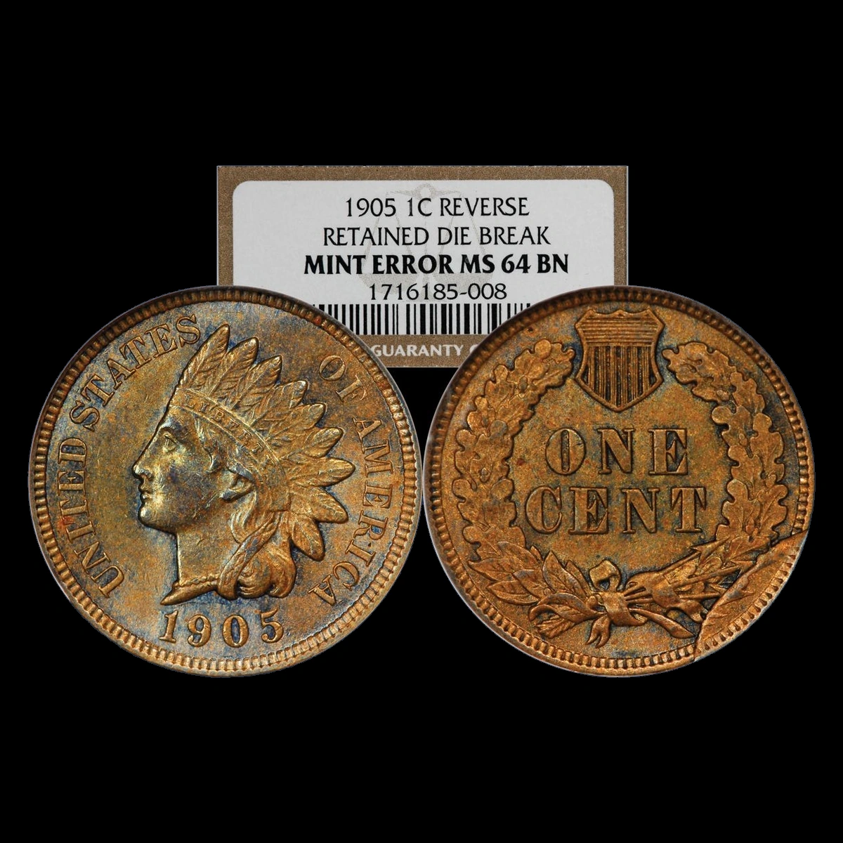 1905 Indian Head Penny: Die Break / Cud