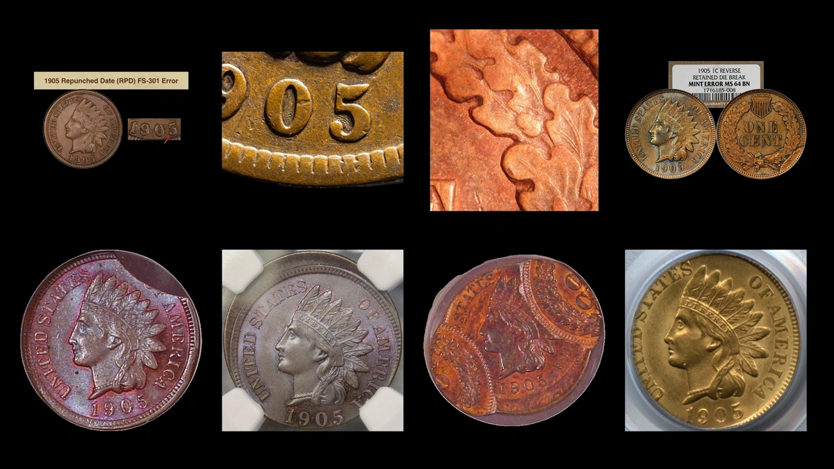 1905 Penny Errors — error coin photographs