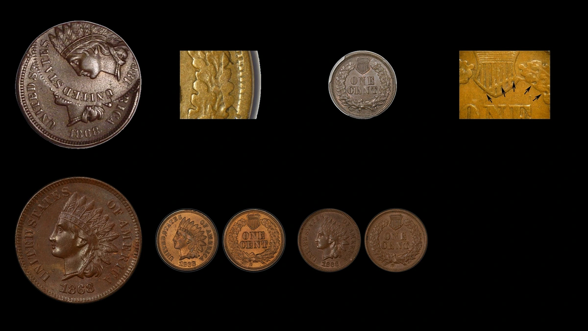 1868 Penny Errors — error coin photographs