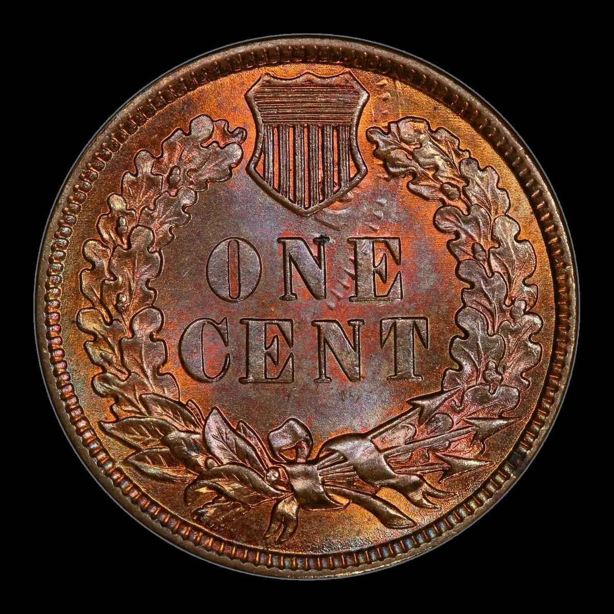 1880 Indian Head cent FS-101 Snow-1 reverse showing off-center die clash marks