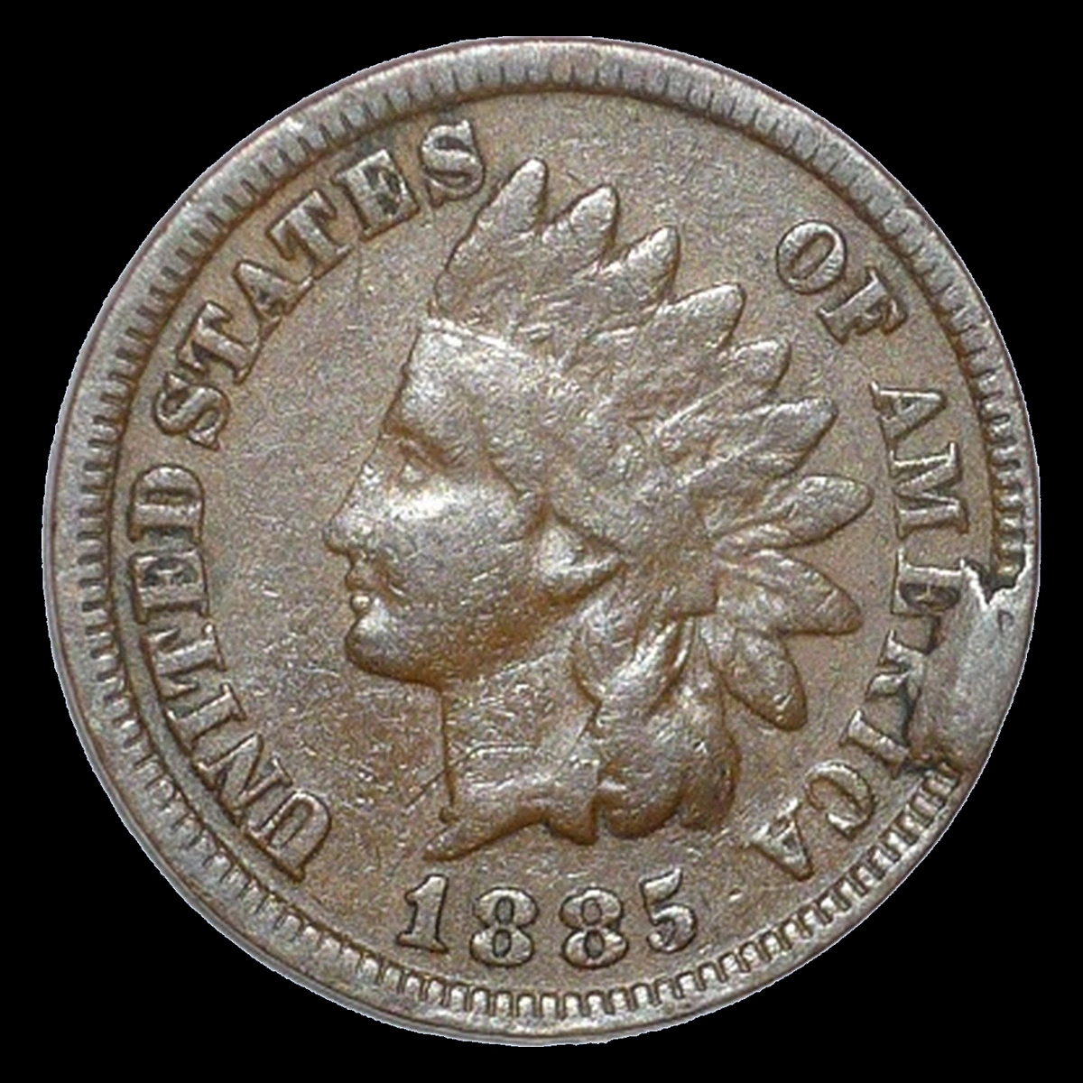 1885 Indian Head Penny: Die Break / Cud