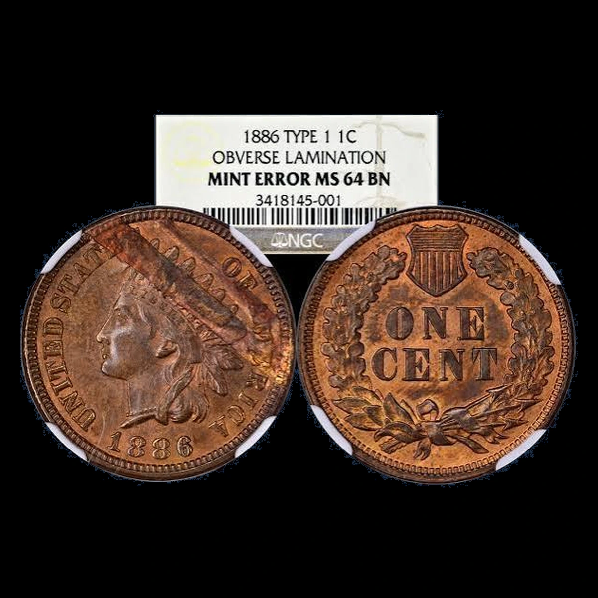 1886 Indian Cent: Lamination